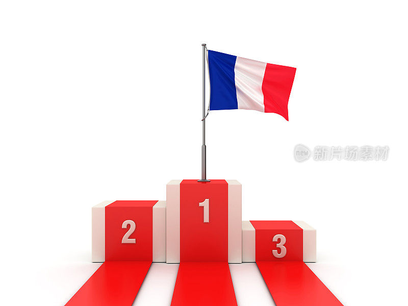 法国国旗在讲台上- 3D渲染